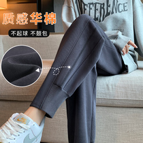 Рыхлая булочки Grey Sports Pants Women Spring Autumn Slim Slim кожаные брюки 2024 новые