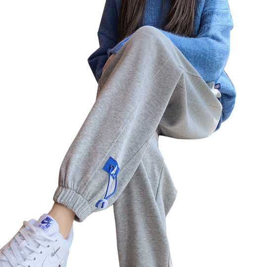 灰色运动裤女春季加厚宽松束脚秋冬卫裤2025新款加绒休闲裤长裤子