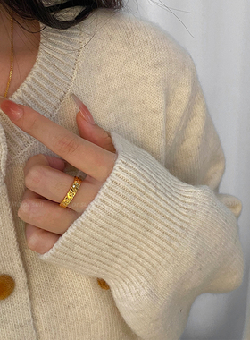 黄金色碎冰冰戒指小众设计轻奢高级感2025新款爆款食指指环女精致