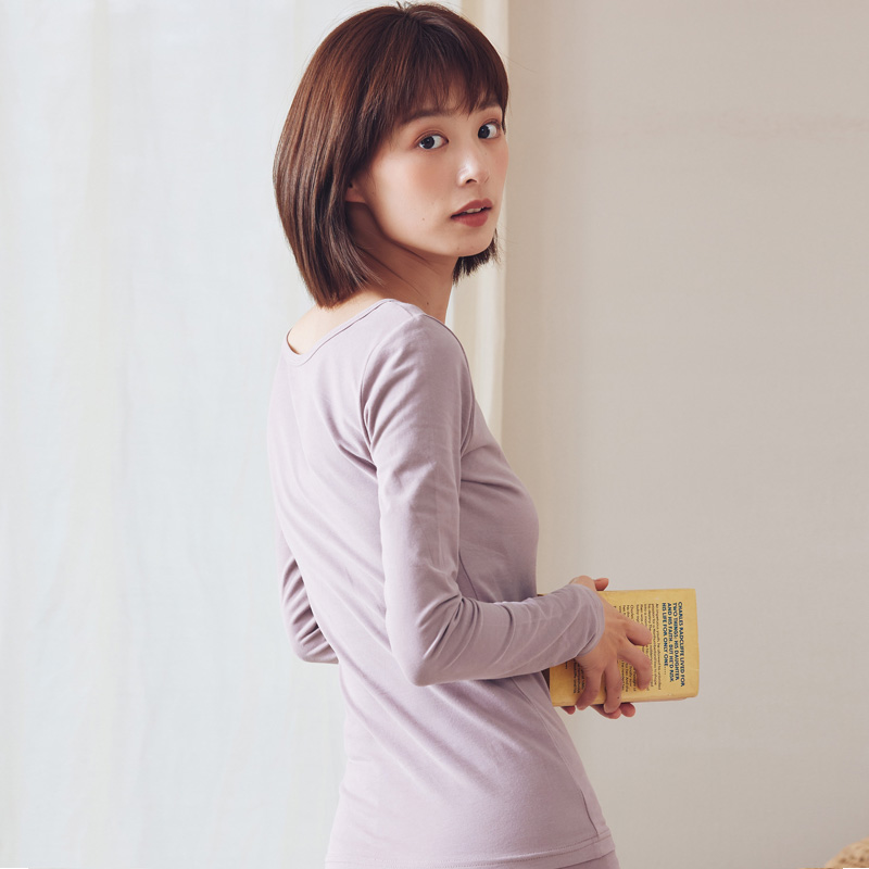 夫尼保罗旗舰店年新款秋衣女内穿纯棉薄款保暖内衣女打底修身单件上衣棉毛衫0