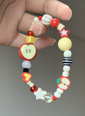 苹苹也安安｜原创小众设计夏日可爱复古百搭陶瓷苹果星星串珠手链