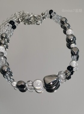 原创ins冷淡风镭射珠复古百搭手工串珠手链手机链情侣朋友礼物