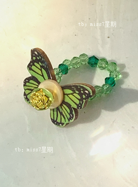 青蝶｜原创设计小众ins千禧y2k新中式国风木质蝴蝶纽扣戒指饰品