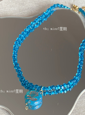蓝莲花｜原创小众设计新中式高级复古ins简约百搭捷克珠串珠项链