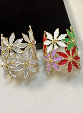 杨树林重工夸张金属滴油镂空树叶拼接手镯时尚轻奢高级感开口手环