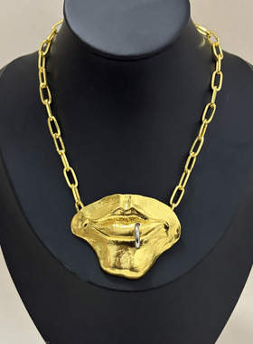 法式复古个性夸张恶魔之眼半脸嘴唇五官项链小众轻奢高级感锁骨链