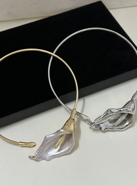 欧美复古轻奢气质金属滴油花朵花蕊项圈个性时髦冷淡风开口项链女