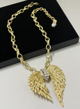 欧美风重工夸张复古天使之翼浮雕翅膀镶钻项链轻奢高级感锁骨链潮