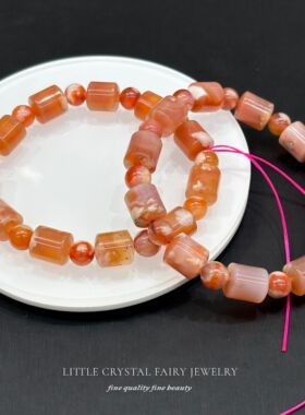 天然红樱花玛瑙桶珠手串手链diy原创水晶串珠材料国风少女心礼物