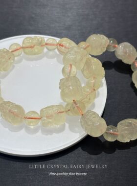 天然柠檬黄水晶貔貅手串手链diy原创水晶串珠木生首饰招米米礼物