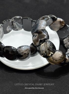 天然黑樱花玛瑙手排牌手链diy原创水晶饰品黑色系中式小众首饰