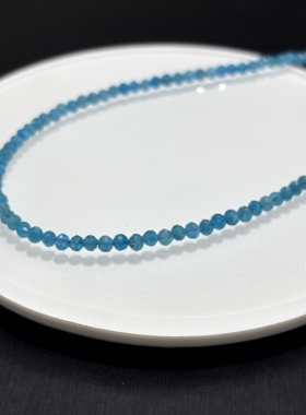 天然蓝磷灰刻面圆珠项链手链两用款原创串珠水晶礼物女生文玩外贸