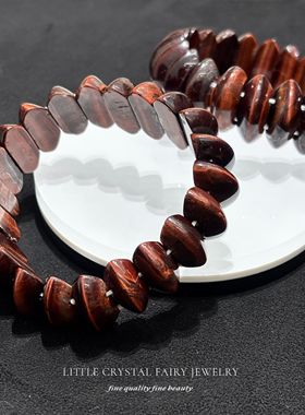 天然红虎眼石月牙手牌手链可diy原创水晶饰品复古礼物外贸首饰