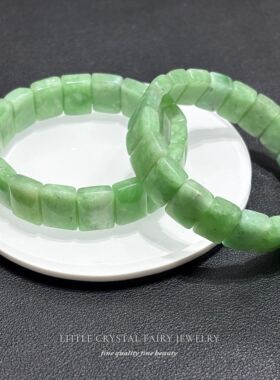 天然绿纹石长方形手牌排diy原创材料手链手串男士小众水晶礼物