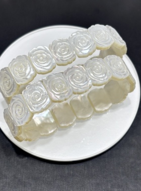 天然黑蝶金蝶白蝶贝壳雕刻玫瑰花手牌手排diy原创串珠新中式礼物