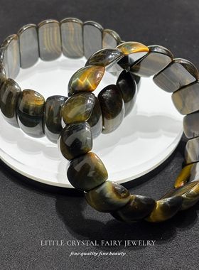 天然黄蓝虎眼石月牙手牌排手链可diy原创水晶首饰男生酷女孩礼物