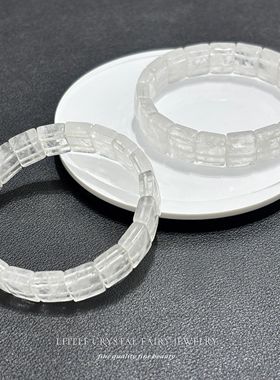 天然白水晶白幽灵方形手牌手链可diy原创水晶小众首饰女生礼物