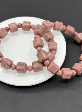 天然粉色木纹石方糖手串原创水晶饰品礼物女生文玩流行饰品外贸
