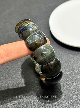 天然黄蓝虎眼指甲手牌手链可diy原创水晶饰品复古礼物外贸首饰