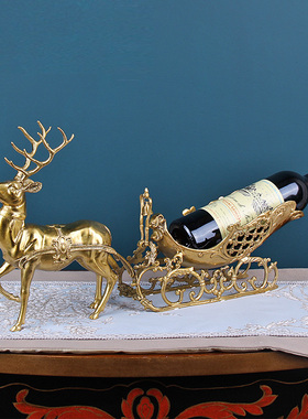 欧式风福鹿黄铜奢华酒柜软装摆件