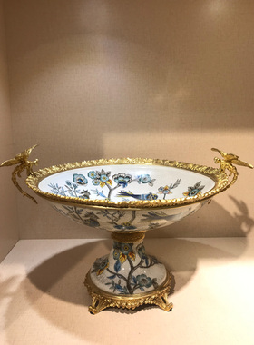 双美家居欧式客厅装饰玄关摆件陶瓷配铜桌面陈设家用软装饰品室内