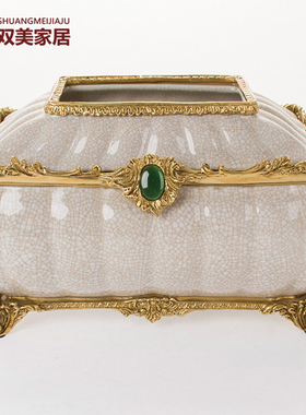 白色欧式风茶几花瓶奢华玄关摆件