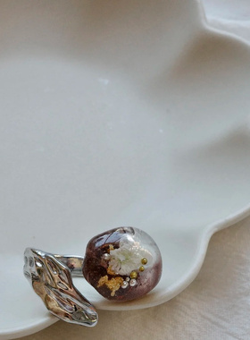 菲安琦原创设计花朵透明球体开口戒指女小众设计感高级感指环