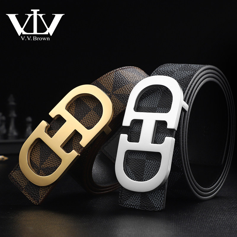 V.V.Brown VTV正品头层牛皮皮带男款真皮双D平滑扣腰带板扣裤带男