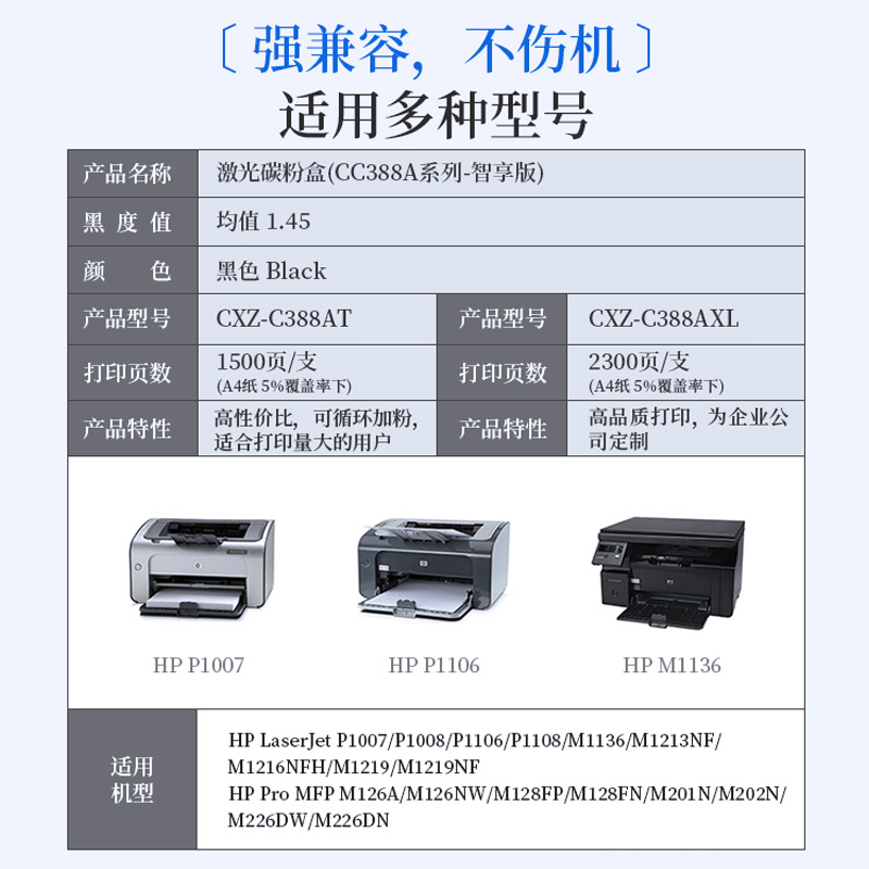 齐心硒鼓CXZ-C388AXL适用惠普88a晒股CC388aM1136mpf墨粉盒HP1108P1106p1007P1008多功能激光打印机感光鼓-图2