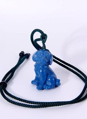 实木蓝色小狗吊坠随身木狗挂饰