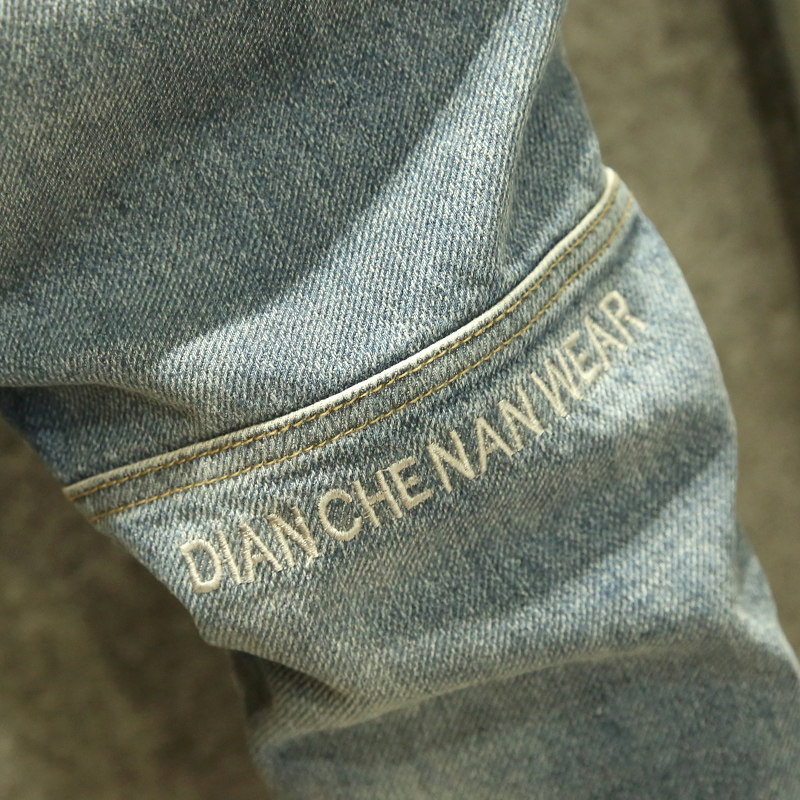 九分破洞男潮牌宽松潮流百搭牛仔裤 微牛牛仔裤