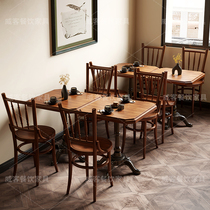 American Restaurant Table And Chairs Commercial Milk Tea Shop Café Coffee Hall Table And Chairs Combined Retro Dining Shop Furniture Industrial Wind Table