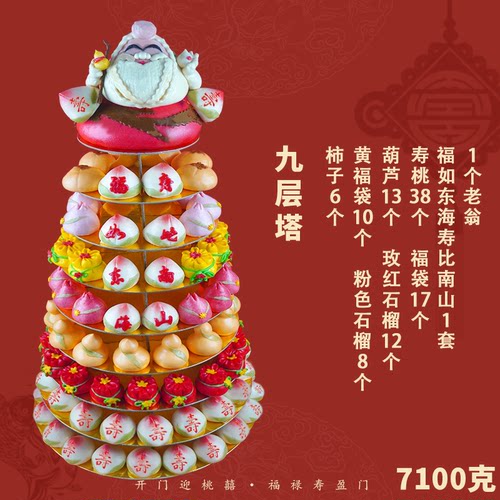 寿桃馒头生日老人中式蛋糕礼盒传统糕点花馍祝贺过寿花饽饽大寿包 - 图0
