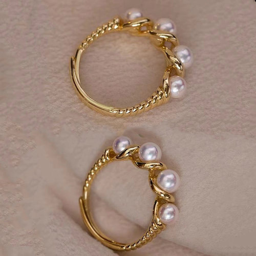 diy配件 S925纯银麻花多珠戒指空托 时尚百搭指环珍珠戒托半成品 - 图0