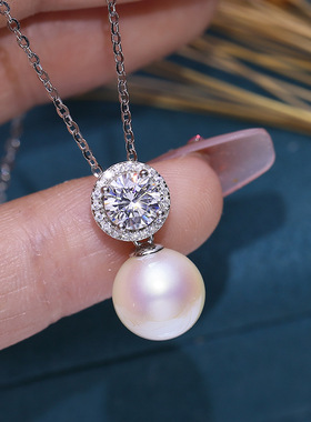 DIY配件 S925纯银珍珠吊坠空托 经典洋气项链坠挂坠银托半成品女