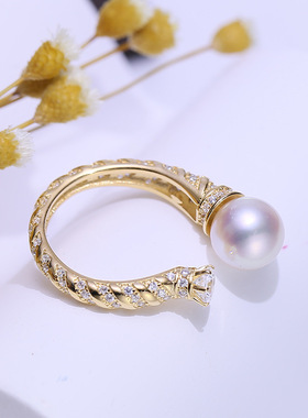 DIY配件 S925纯银珍珠戒指空托高级感时尚指环戒托半成品开口8-10