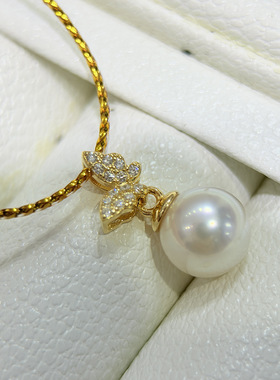 DIY配件 S925纯银珍珠吊坠空托配饰 小巧蝴蝶项链坠子银拖7-12mm