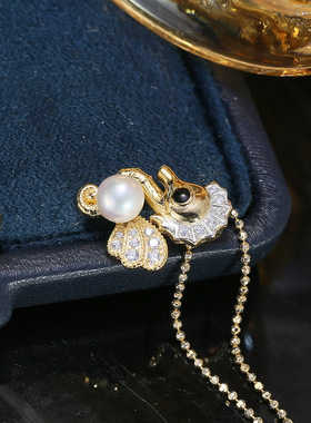 DIY配件 S925纯银海马珍珠吊坠空托 可爱百搭项坠银托半成品4-5mm