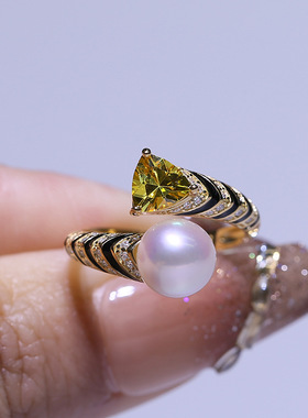 diy配件 S925纯银珍珠戒指空托 精美大气指环戒托半成品8-12mm女