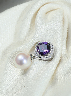 DIY配件 S925纯银炫彩珍珠吊坠空托 轻奢洋气项坠银托半成品8-12