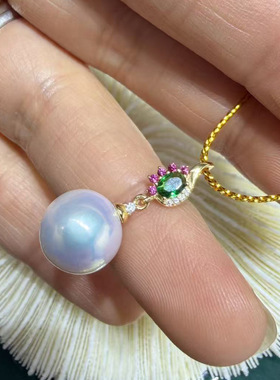 DIY配件 S925纯银绿钻珍珠吊坠空托 时尚复古项坠银托半成品7-12