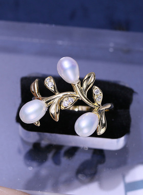 DIY配件S925纯银珍珠戒指配件空