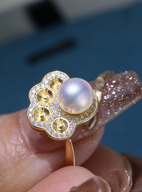 DIY配件S925纯银珍珠戒指空托