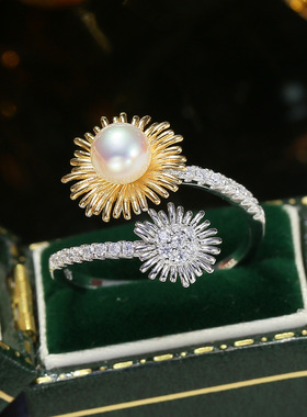 DIY配件S925纯银双色珍珠戒指空