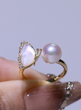 DIY配件S925纯银珍珠戒指空托精