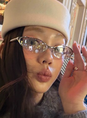 猫眼墨镜女潮时尚Y2K千禧风金属小框UV400防紫外线太阳镜欧美半框