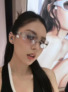 Jennie珍妮同款无框太阳镜女个性时尚y2k墨镜高级感防紫外线UV400