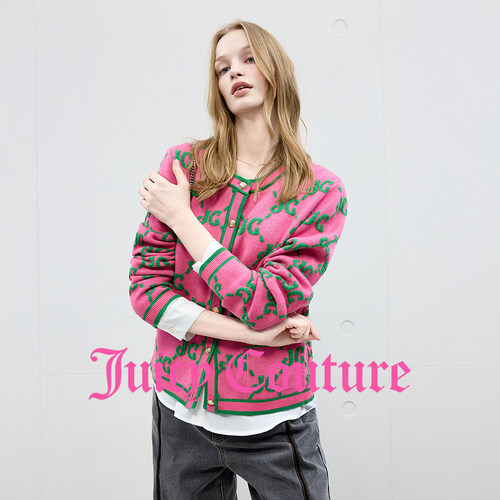 【含绵羊毛】Juicy Couture橘滋外套女25年秋冬新款撞色针织开衫 - 图1