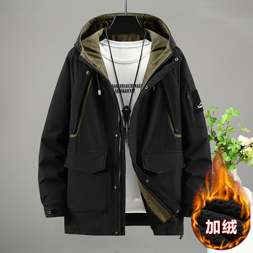 300斤春秋加绒加厚大码外套男宽松棉服加肥加大休闲薄款棉衣夹克 - 图0