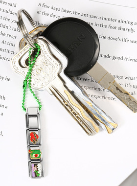 彩色珠链手机绳拼接意大利模块手链DIY钥匙扣挂件不锈钢表带礼物